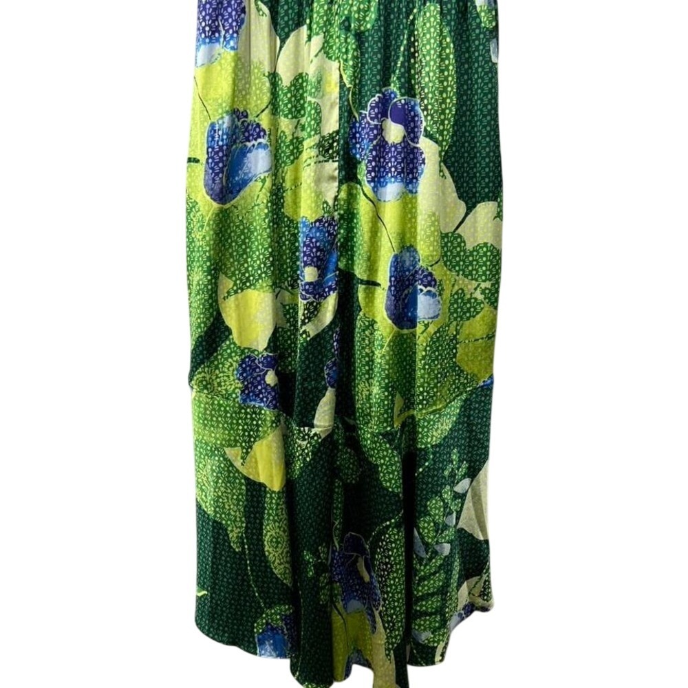 White House Black Market Green Floral Smocked Empire Waist Midi Dress 10 - Picture 7 of 8